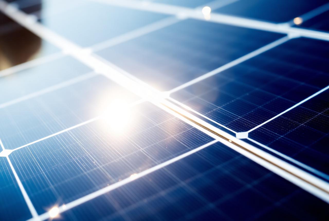 Close-up of photovoltaic solar cells generating DC electricity